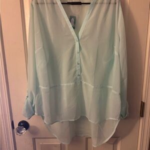 Maurices Mint Sheer V-Neck Button-Front Tunic